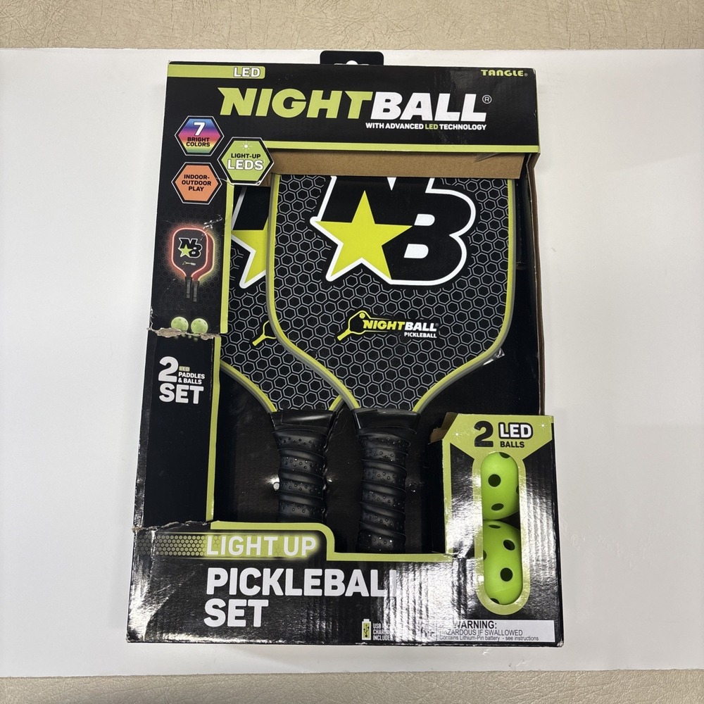 Nightball Pickleball Set 2 LED Pickleball Paddles & 2 LED Light Up Pickleballs
